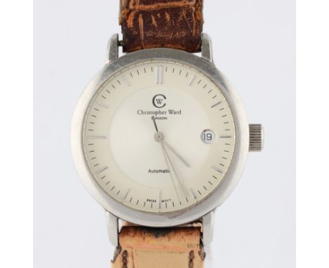 A gents Christopher Ward automatic wrist watch, the cream tone dial having hourly baton markers with date aperture to 3 o'clo