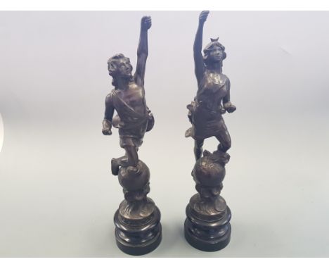 Two Spelter metal figures, (female lamp bases).