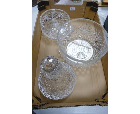 A collection of Quality Glass Ware to include: large Decanters, Very large fruit bowl &amp; similar smaller item 