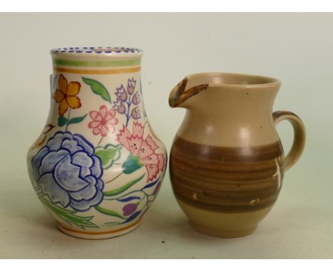 Bullers A Hoy Studio Pottery Jug: together with hand decorated Poole Vase: hairline noted to rim of vase(2) 