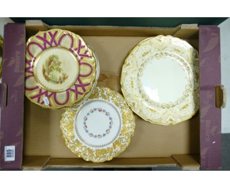 Royal Doulton gilded plate pattern 5257: together with an Ovington Brothers 13838 plate ( old staple repair), spode plate etc