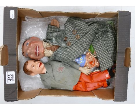 4 celluloid head puppets including Archie Andrews with moving mouth by Palitoy (36cms appx) together with one large puppet fr