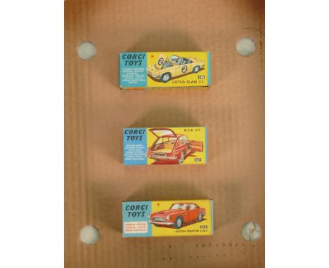 Three Corgi boxed sports cars: MGB GB no. 327 very near mint - box similar, Lotus Elan S2 no. 318 condition as previous model