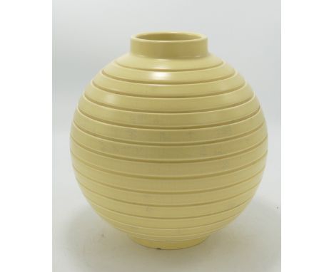 Keith Murray for Wedgwood straw glaze vase of unusual form: measures 19cm high.&nbsp; Overall light crazing to glaze, and a s