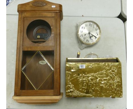 Brass Magazine Rack Together with Distressed Wall Clock(2) 