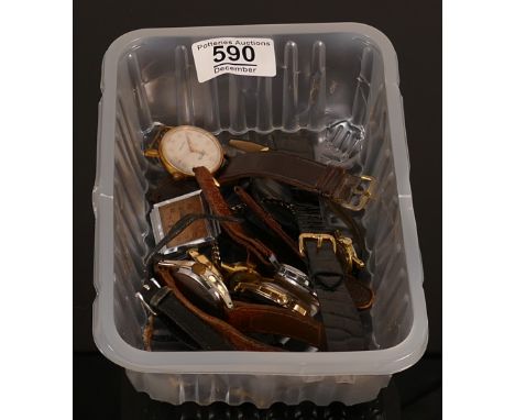 A collection of vintage gentleman's wristwatches: including Timex, Kienzle and four ladies watches. (10) 