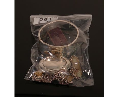 A collection of Silver jewellery: including bangle, locket and chain, thimble, pendants etc, 73g. 