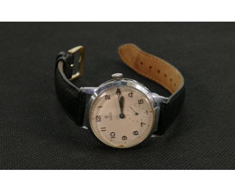Rolex Tudor mid century gents wrist watch: Stainless steel case, winds and ticks.  Measures 32mm wide inc. button.  Marked Ro