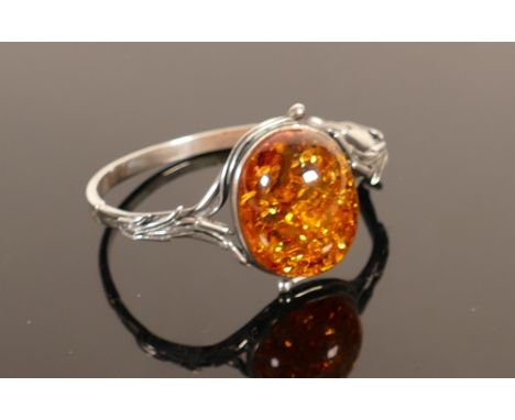 Faux amber &amp; silver bangle together with similar necklace: Both larger items (2) 