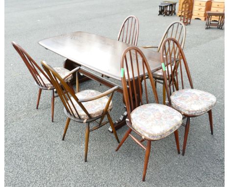 Mid Century Ercol Dining Table &amp; Six Chairs: 