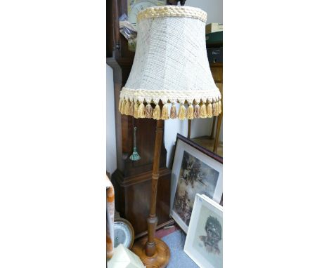 Oak Column Type Standard Lamp: with unusual rope effect shade 