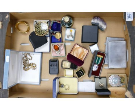 A mixed collection of item to include: gold plated &amp; costume jewelry, Masonic &amp; Commemorative Medals, Chrome Cigarett