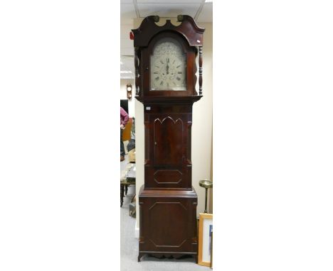 Large Mahogany Scottish Long Case Clock: with silvered dial 