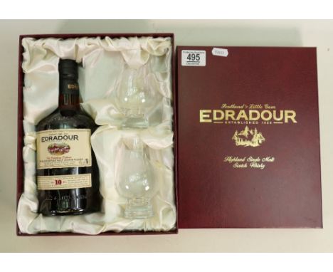 Edradour 10 year single malt Scotch Whisky: 70cl 40% by volume with box &amp; 2 glasses 
