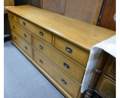 Quality Birchendale Furnishers Light Oak 7 Drawer Sideboard: length 174cm, depth 46cm and height 74cm 
