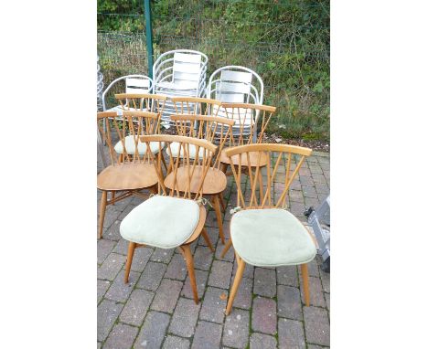Set of 7 Ercol Mid Century Light Shalstone style Dining Chairs: 