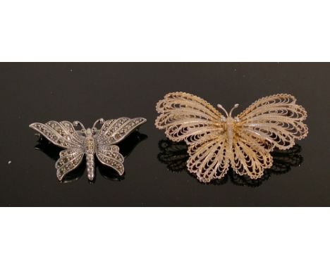 Two vintage Silver butterfly brooches. (2) : 
