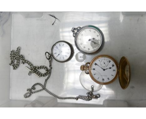 A collection of Vintage Pocket Watches: silver watch &amp; chain noted 