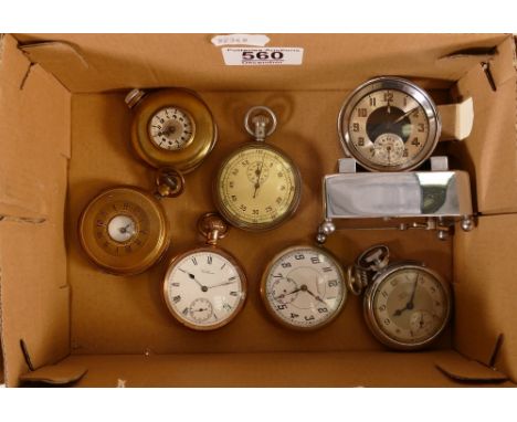 A collection of vintage top winding pocket watches: including military stopwatch, Waltham gold plated pocket watch, chrome ma