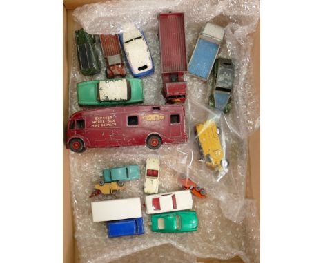 16 assorted vehicles Dinky Supertoys to early lesney: Includes Dinky Supertoys Horse box, Dinky includes Flat bed truck Hindl