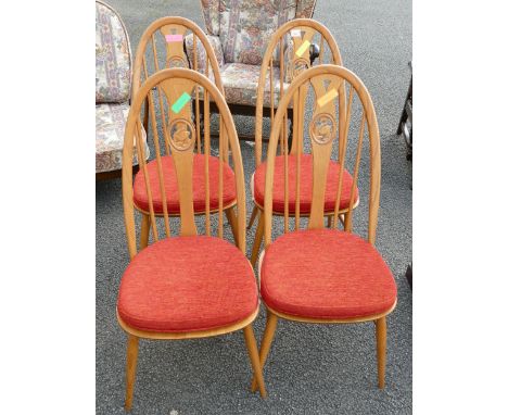 Set of Four Ercol Mid Century Light Coloured Swan Back Chairs(4) 