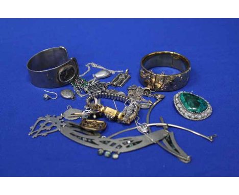 SELECTION OF SILVER AND GEM SET JEWELLERY
including a John Hart pendant made by Hamilton & Inch, a silver bangle watch, a set