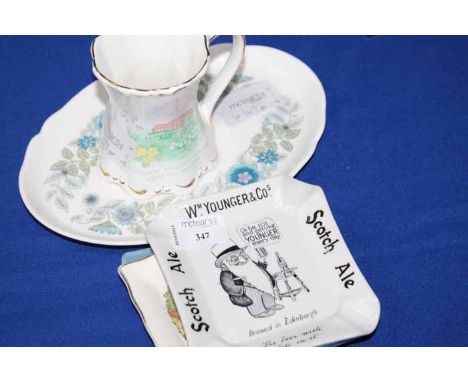 Wm. YOUNGER SCOTCH ALE ASH DISH, two other novelty ash dishes, a ceramic jug, oval dish and part Victorian locket (6)