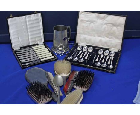 COLLECTION OF SILVER AND SILVER PLATED ITEMS
including silver vanity set, plated flatware, etc