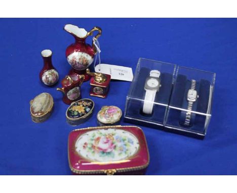 SELECTION OF SMALL LIMOGES ITEMS AND TRINKET BOXES
including a trinket box, small jug, part of a dolls coffee set, all in dar