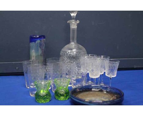 SELECTION OF GLASS
including a sherry glass set with decanter etched with border and swags design, two pieces of Strathean gl