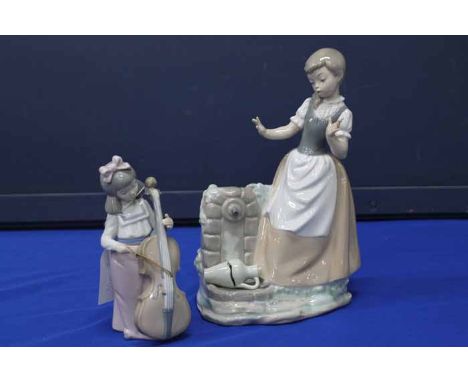 NAO FIGURINE OF A YOUNG GIRL BY A WATER FOUNTAIN
printed mark to base, 30cm high; together with a smaller Nao figure of a you