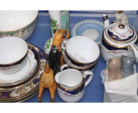 SELECTION OF CERAMICS
including a fox terrie figure, Nao figure of cats in a basket, blue floral and gilt tea set, Victorian 