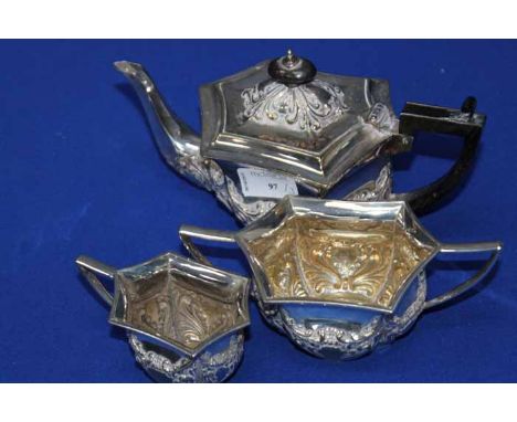 DECORATIVE SILVER PLATED THREE PIECE TEA SERVICE 