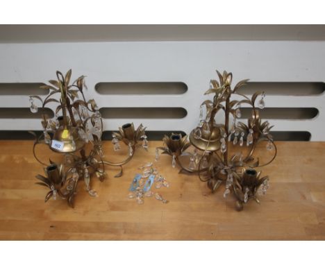A pair of floral decorated light fittings