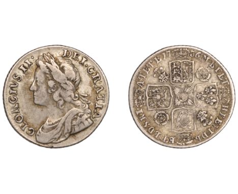 George II (1727-1760), Shilling, 1736/5, roses and plumes (ESC 1710; S 3698). Toned with signs of light cleaning on obverse, 