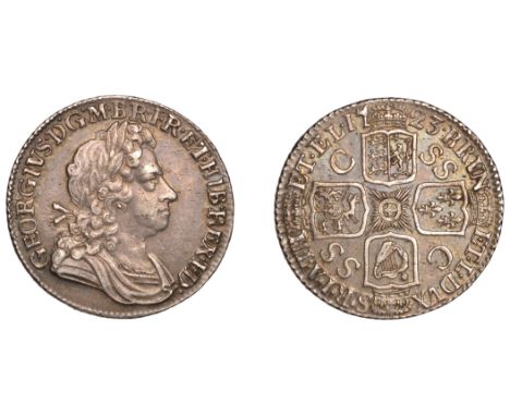 George I (1714-1727), Shilling, 1723 ss c, first bust, slanting colon in a:th (ESC –; S 3647). Attractively toned with a plea