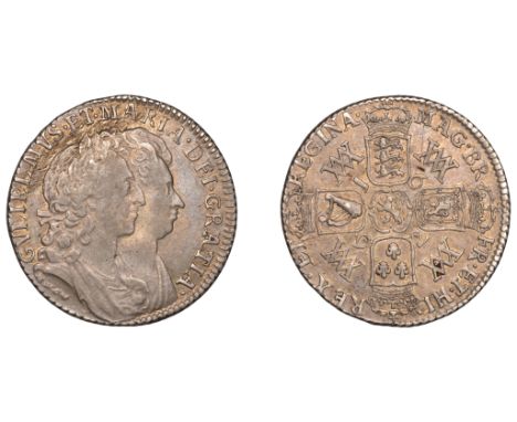 William and Mary (1688-1694), Shilling, 1692, at over ti in gratia, stop after gratia, no stop after br, harp with 7 strings 