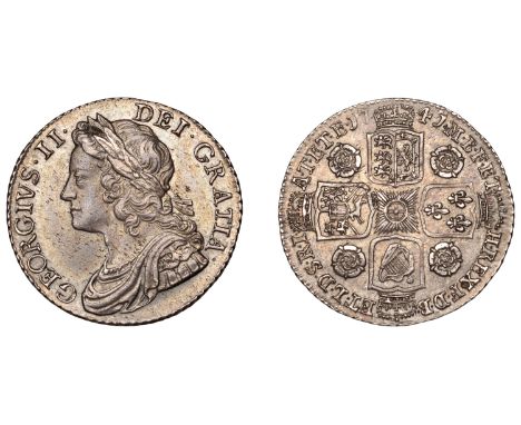 George II (1727-1760), Shilling, 1741, roses, smaller garter star (ESC 1717; S 3701). Attractive dark tone with subdued lustr