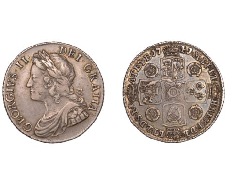 George II (1727-1760), Shilling, 1741/39, roses, large gs on obv., harp with 7 strings (ESC 1719; S 3701). Good fine or a lit