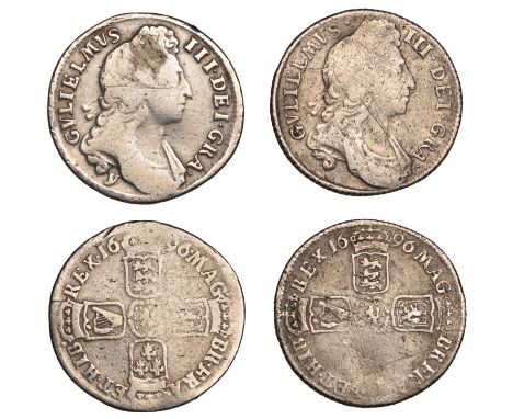 William III (1694-1702), Shillings (2), both first bust, 1696, r over b in rex, 1696y, no stop after gvlielmvs (ESC –, 1192; 