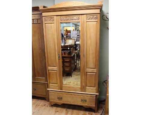 Late Victorian walnut mirror door wardrobe