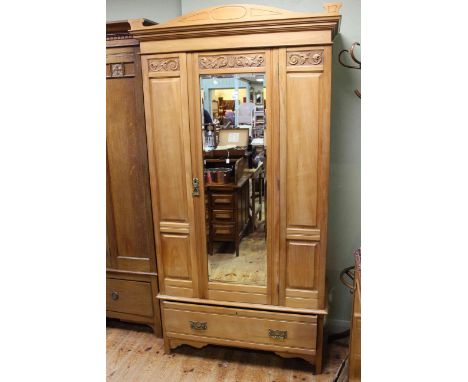 Late Victorian walnut mirror door wardrobe