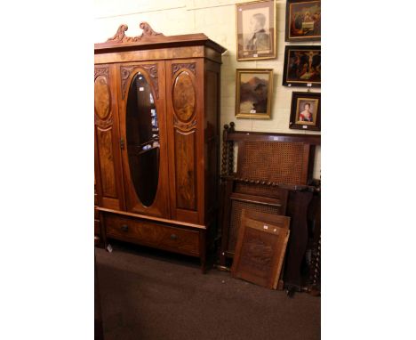 Victorian walnut mirror door wardrobe and pair barley twist single bedsteads (3)
