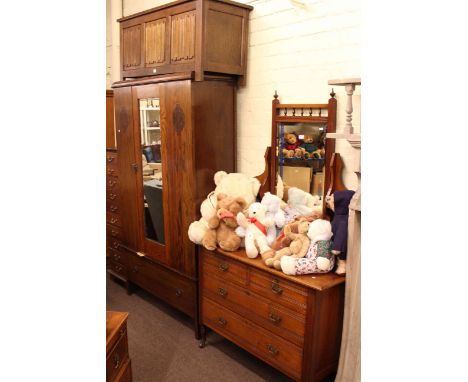 1920's oak mirror door wardrobe, late Victorian dressing table and linen fold panel blanket box (3)