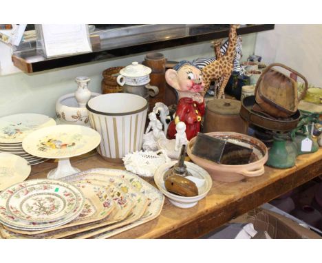 Collection of various china, glassware, kitchen scales, animal groups, wood items, etc