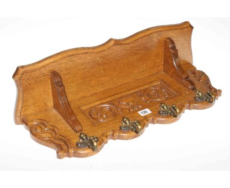 Continental oak four hook wall shelf coat rack