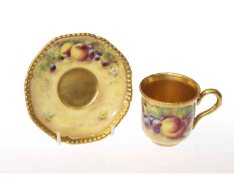 Royal Worcester fruit painted cabinet cup and saucer, signed ?B. Cox