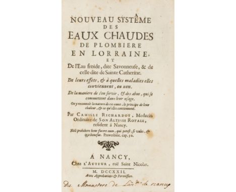 Hydrotherapy.- Richardot (Camille) Nouveau Système des Eaux Chaudes de Plombiere en Lorraine, only edition, contemporary ink 