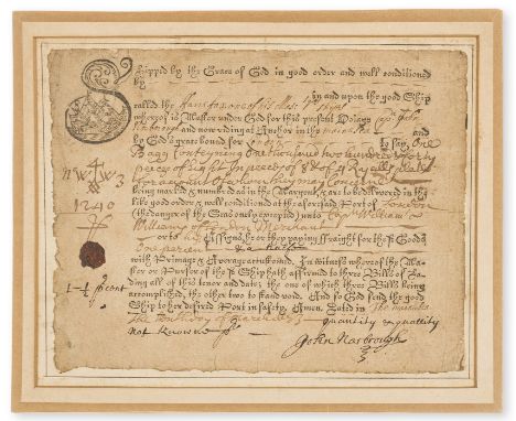 NO RESERVE Sea Captain.- Narbrough (Sir John, naval officer, bap. 1640, d. 1688) Certificate of shipping "upon the good Ship 