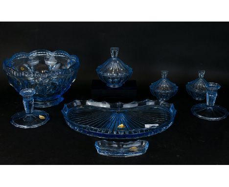 Bohemia Glass Dressing Table Set Comprising of Trinket Pots  And Tray, Rectangular Trinket Dish A Pair Of Candle Stick Holder